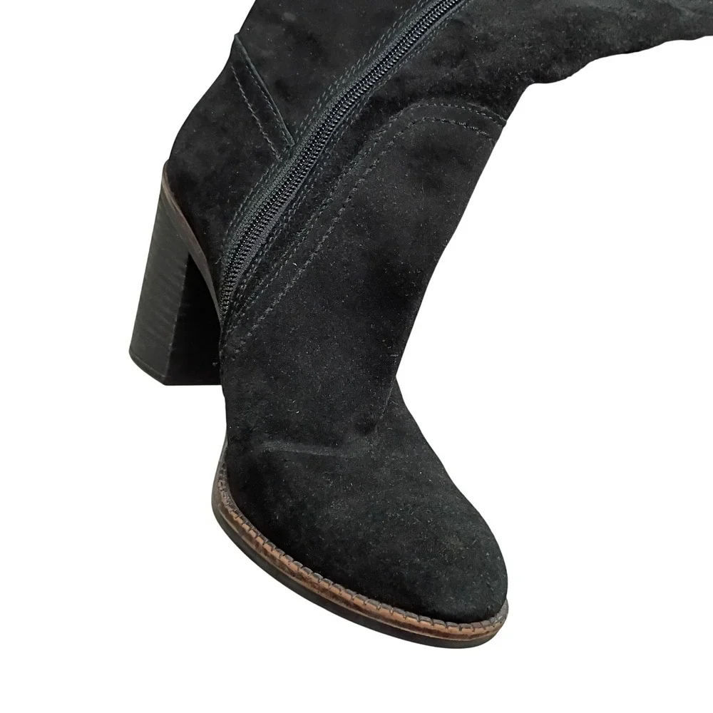 Franco Sarto Over the Knee Boots Womens 8.5 Black Suede Block Heel Fringe